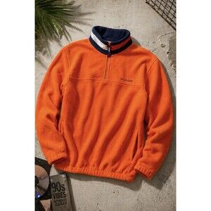 VTG Tommy Hilfiger Fleece Jacket Mens XL Orange 1/4 Zip Pullover 90s Retro Prep